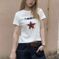 美式正肩星星印图休闲T恤